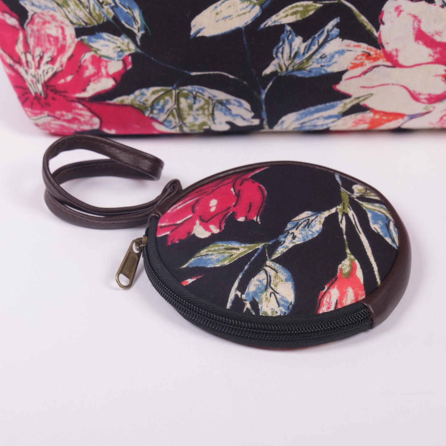 InkJaipur Black Floral Printed Tote Bag
