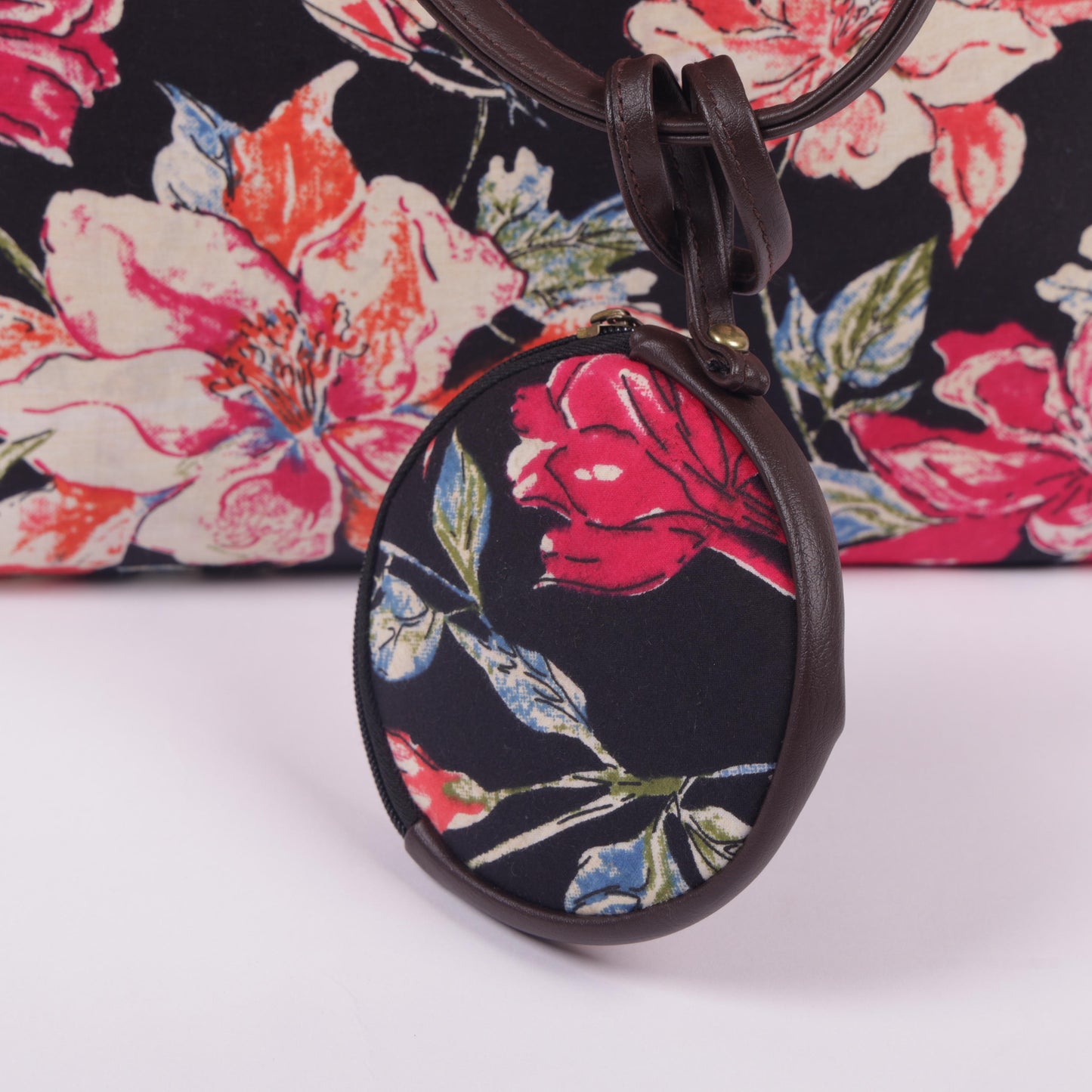 InkJaipur Black Floral Printed Tote Bag