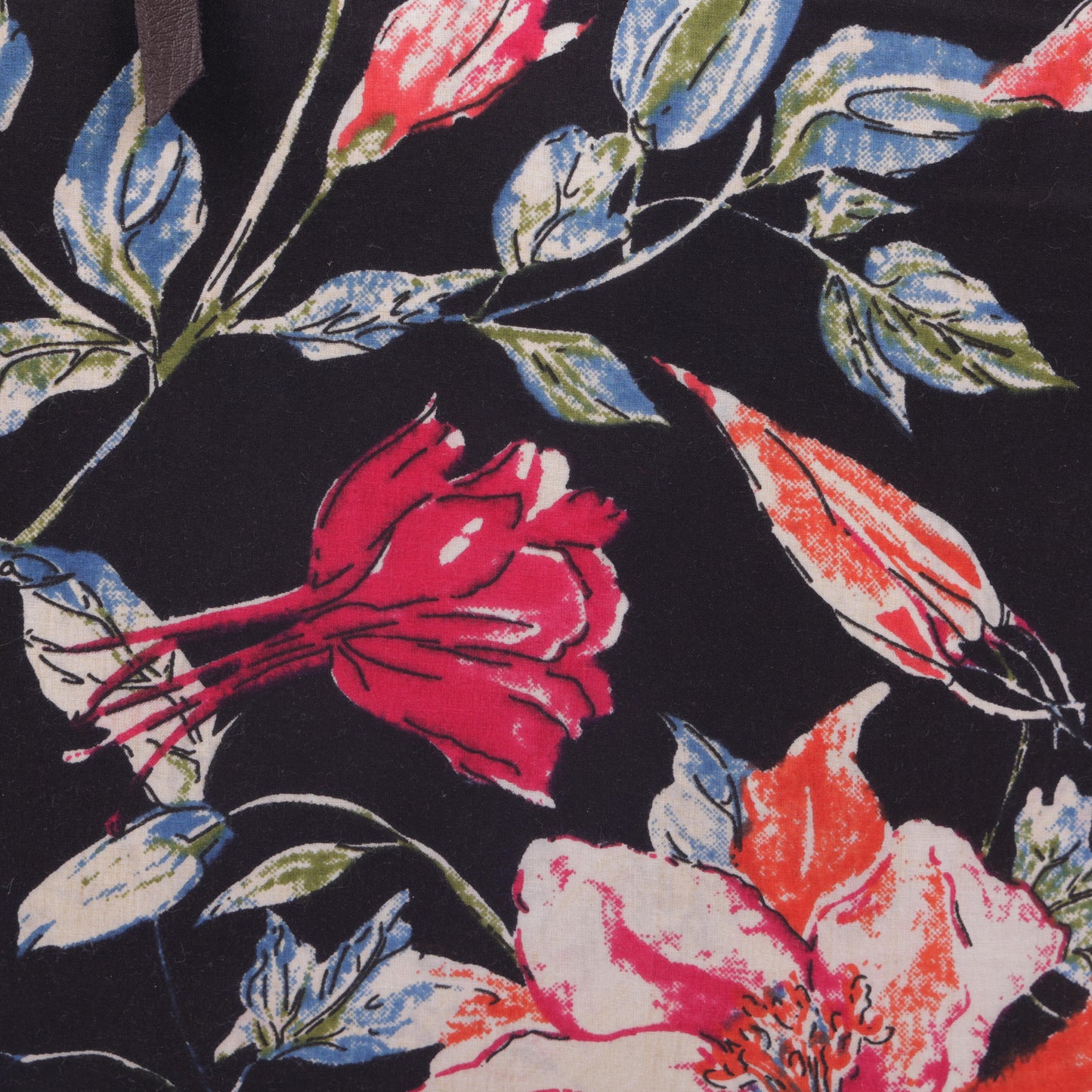 InkJaipur Black Floral Printed Tote Bag