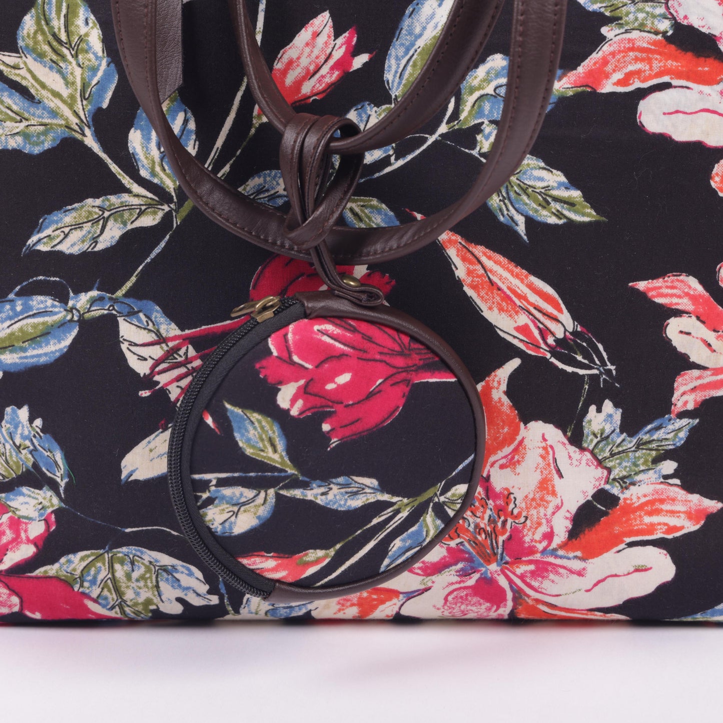 InkJaipur Black Floral Printed Tote Bag