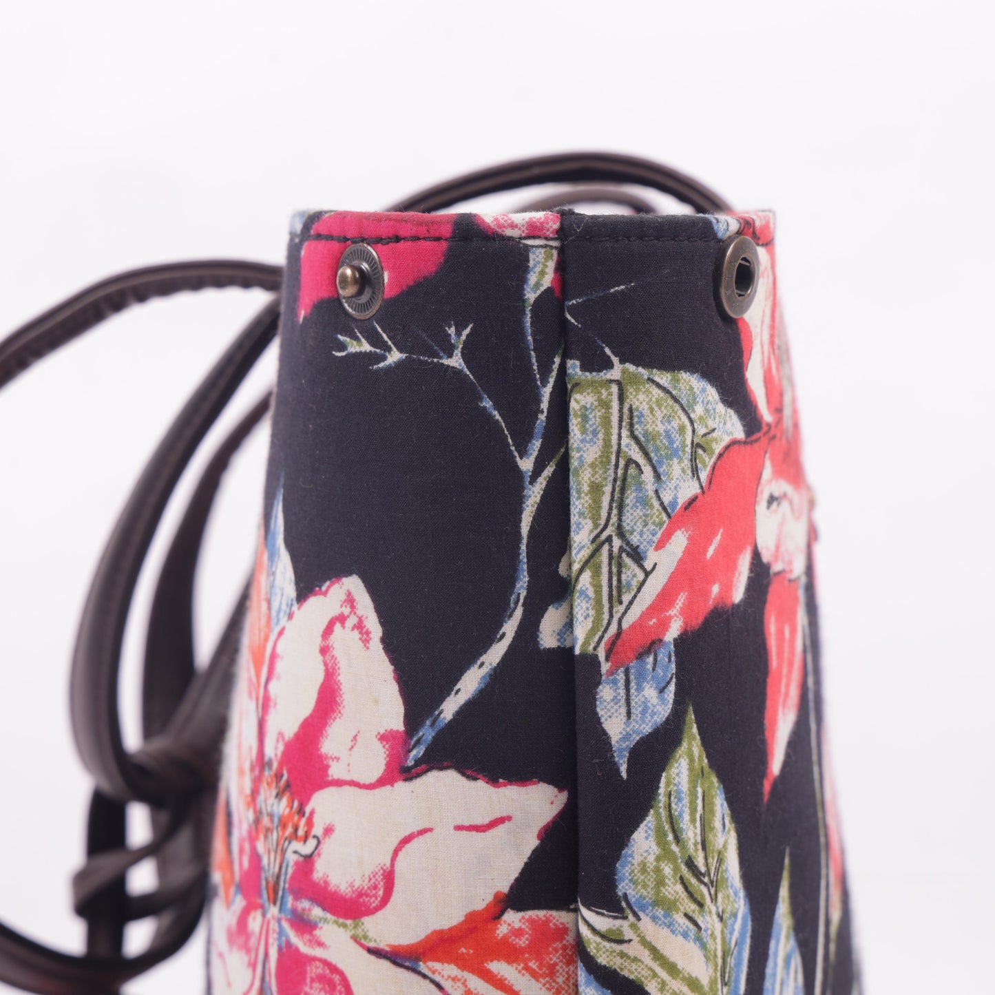 InkJaipur Black Floral Printed Tote Bag