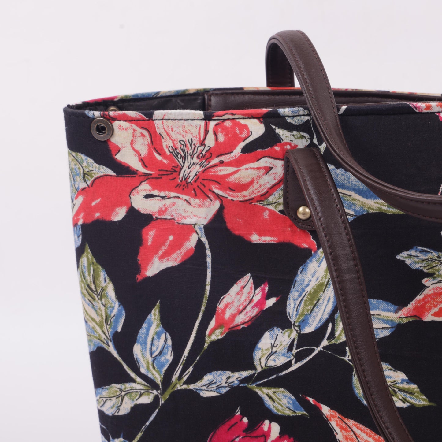 InkJaipur Black Floral Printed Tote Bag