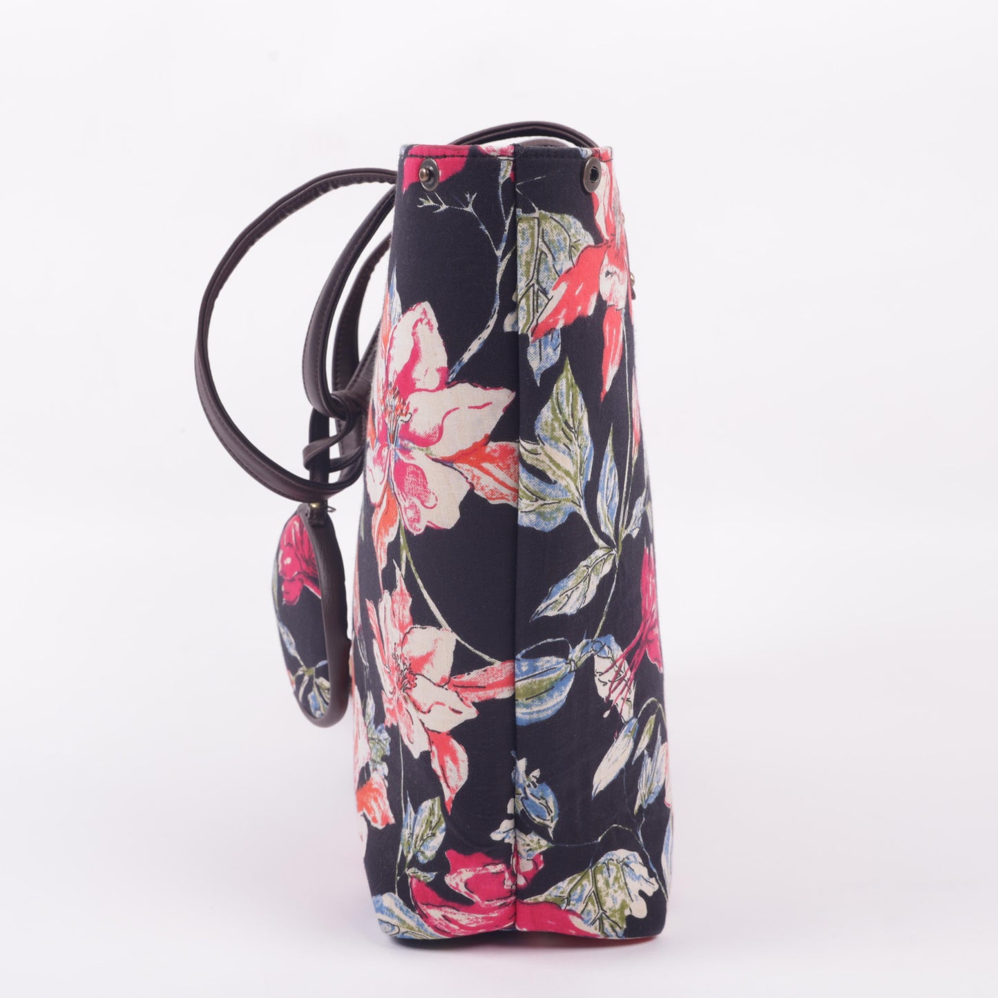 InkJaipur Black Floral Printed Tote Bag