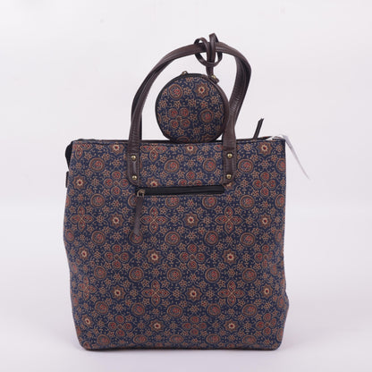 InkJaipur's Blue base Floral Printed Tote Bag