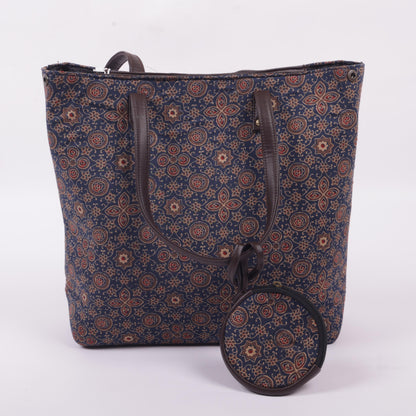 InkJaipur's Blue base Floral Printed Tote Bag