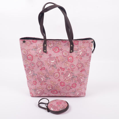 InkJaipur Pink Printed Tote bag
