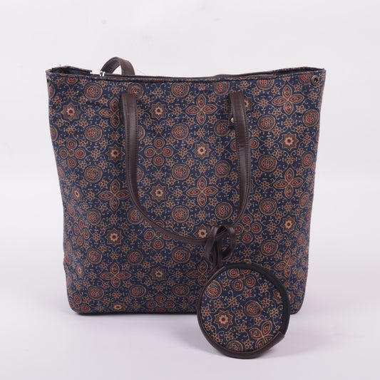 InkJaipur's Blue base Floral Printed Tote Bag