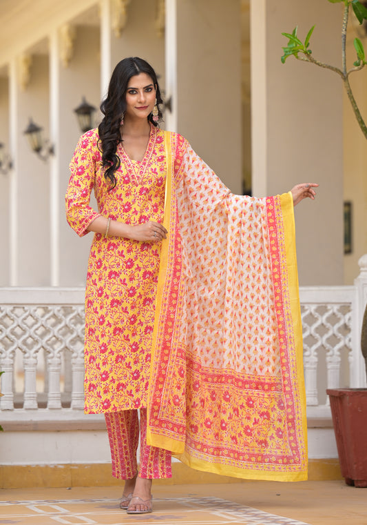 Floral Straight Kurti Set