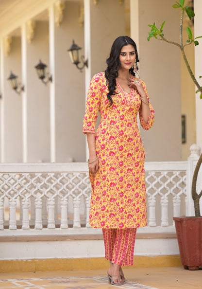 Floral Straight Kurti Set